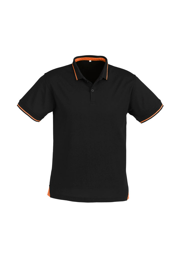 Mens Jet Short Sleeve Polo - Black/Orange ||SRC=https://cdn.fashionbizapps.nz/honeybee/images/P226MS_bProduct_Black_Orange_01_yL5WzQV.jpg