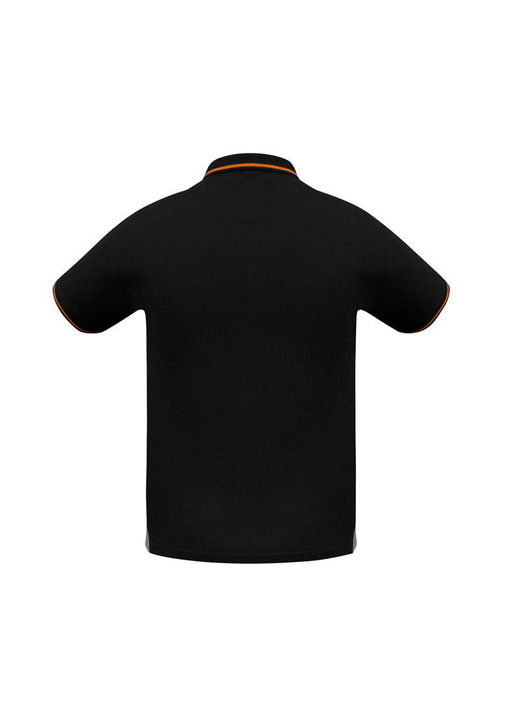 Mens Jet Short Sleeve Polo - Black/Orange ||SRC=https://cdn.fashionbizapps.nz/honeybee/images/P226MS_bProduct_Black_Orange_02_VaMoDgS.jpg
