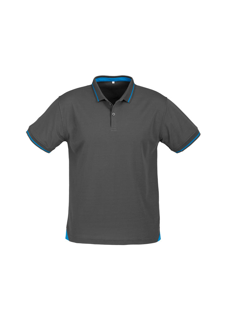 Mens Jet Short Sleeve Polo - Steel Grey/Cyan ||SRC=https://cdn.fashionbizapps.nz/honeybee/images/P226MS_bProduct_SteelGrey_Cyan_01_9f0AE79.jpg