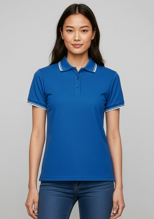 Womens Cambridge Short Sleeve Polo ||SRC=https://cdn.fashionbizapps.nz/honeybee/images/P227LS_Talent_Royal_White_White_01.jpg