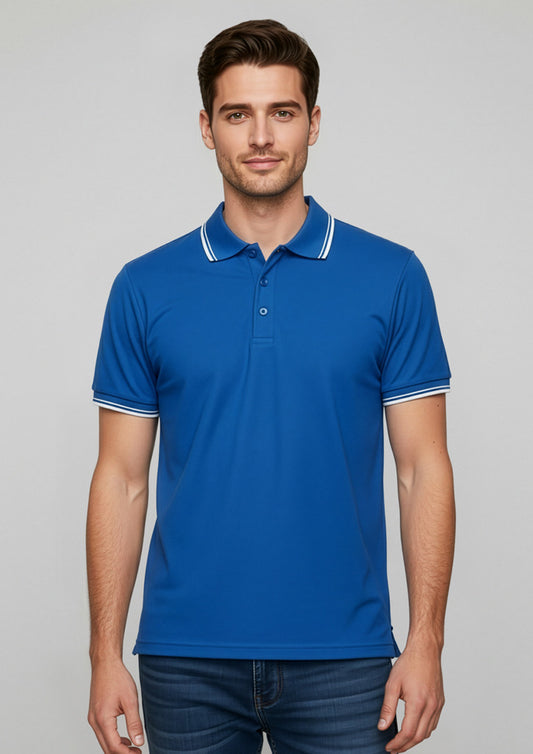 Mens Cambridge Short Sleeve Polo ||SRC=https://cdn.fashionbizapps.nz/honeybee/images/P227MS_Talent_Royal_White_White_01.jpg