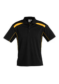 Mens United Short Sleeve Polo - Black/Gold ||SRC=https://cdn.fashionbizapps.nz/honeybee/images/P244MS_bProduct_Black_Gold_01_7gQq80y.jpg