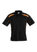 Mens United Short Sleeve Polo - Black/Orange ||SRC=https://cdn.fashionbizapps.nz/honeybee/images/P244MS_bProduct_Black_Orange_01_bp1z4cy.jpg