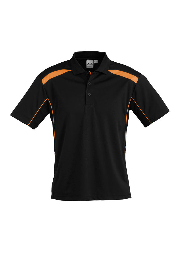 Mens United Short Sleeve Polo - Black/Orange ||SRC=https://cdn.fashionbizapps.nz/honeybee/images/P244MS_bProduct_Black_Orange_01_bp1z4cy.jpg