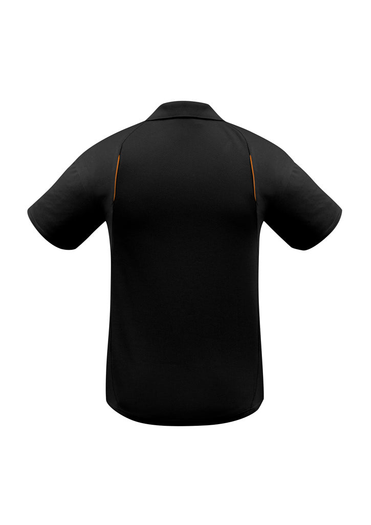Mens United Short Sleeve Polo - Black/Orange ||SRC=https://cdn.fashionbizapps.nz/honeybee/images/P244MS_bProduct_Black_Orange_02_cSHb7W5.jpg