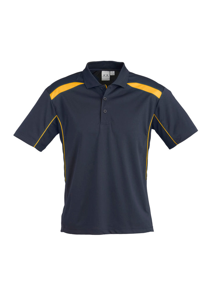 Mens United Short Sleeve Polo - Navy/Gold ||SRC=https://cdn.fashionbizapps.nz/honeybee/images/P244MS_bProduct_Navy_Gold_01_7bUPWmV.jpg