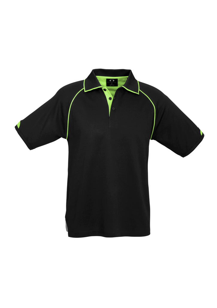 Mens Fusion Short Sleeve Polo - Black/Fluoro Yellow/Lime ||SRC=https://cdn.fashionbizapps.nz/honeybee/images/P29012_bProduct_Black_FluoroYellow_Lime_01_Av6b24b.jpg