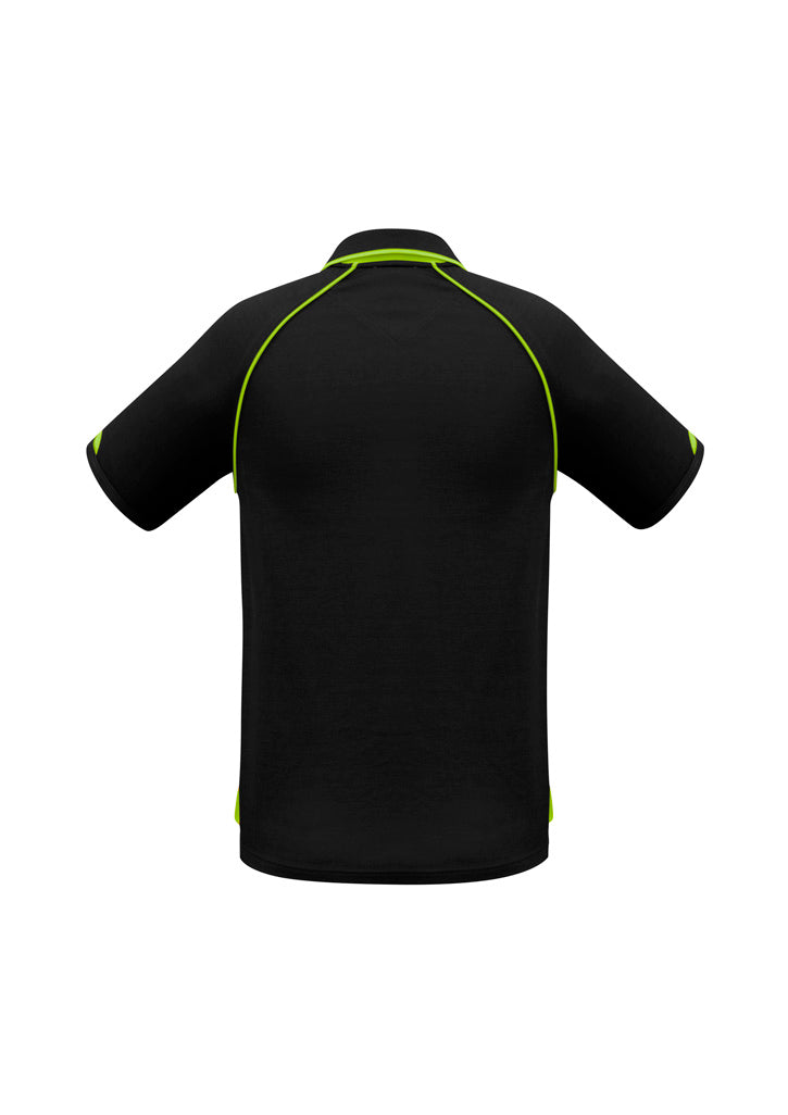Mens Fusion Short Sleeve Polo - Black/Fluoro Yellow/Lime ||SRC=https://cdn.fashionbizapps.nz/honeybee/images/P29012_bProduct_Black_FluoroYellow_Lime_02_ATq48JP.jpg