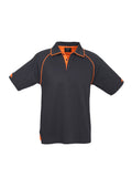 Mens Fusion Short Sleeve Polo - Grey/Fluoro Orange ||SRC=https://cdn.fashionbizapps.nz/honeybee/images/P29012_bProduct_Grey_FluoroOrange_01_gPdawmt.jpg