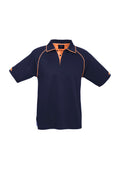 Mens Fusion Short Sleeve Polo - Navy/Fluoro Orange ||SRC=https://cdn.fashionbizapps.nz/honeybee/images/P29012_bProduct_Navy_FluoroOrange_01_2aMifaI.jpg