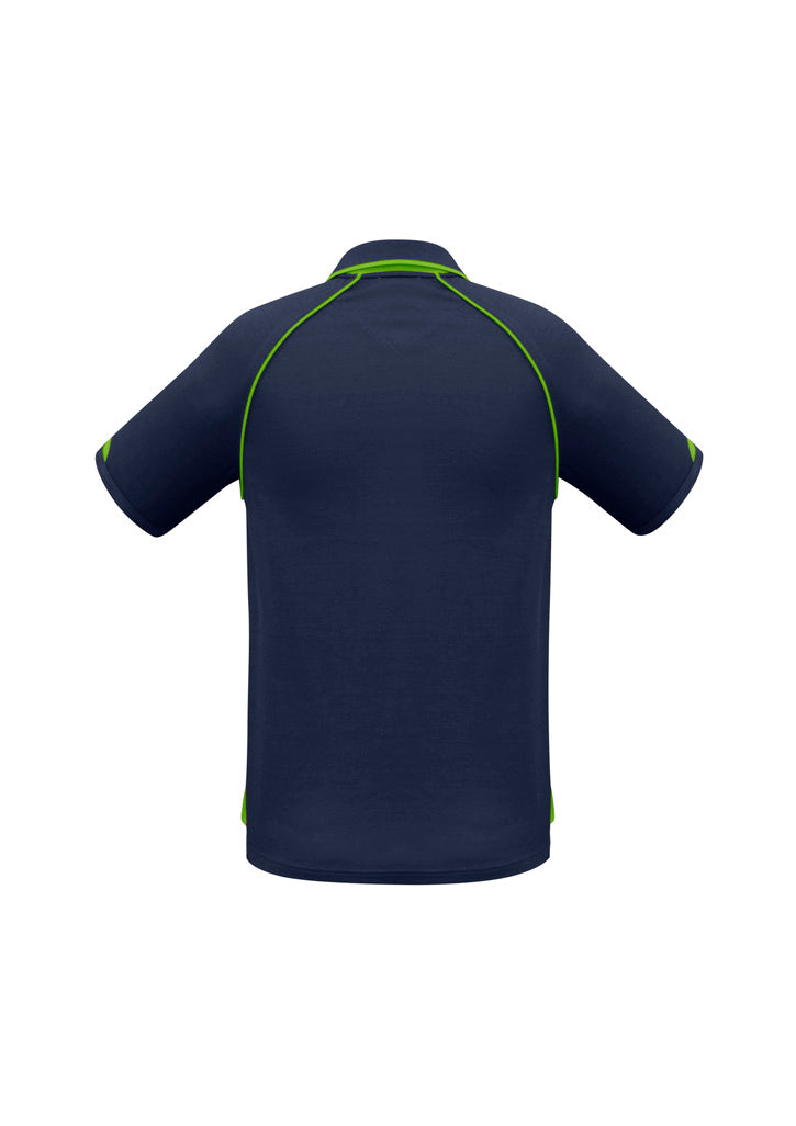 Mens Fusion Short Sleeve Polo - Navy/Fluoro Yellow/Lime ||SRC=https://cdn.fashionbizapps.nz/honeybee/images/P29012_bProduct_Navy_FluoroYellow_Lime_02_5cdbNGQ.jpg