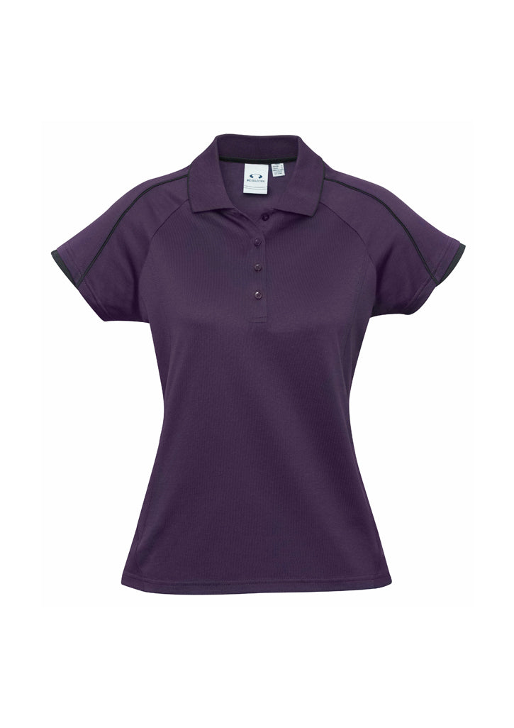 Womens Blade Short Sleeve Polo - Grape/Black ||SRC=https://cdn.fashionbizapps.nz/honeybee/products/management/data/images/product/725x1026/P303LS_Grape_Black.jpg
