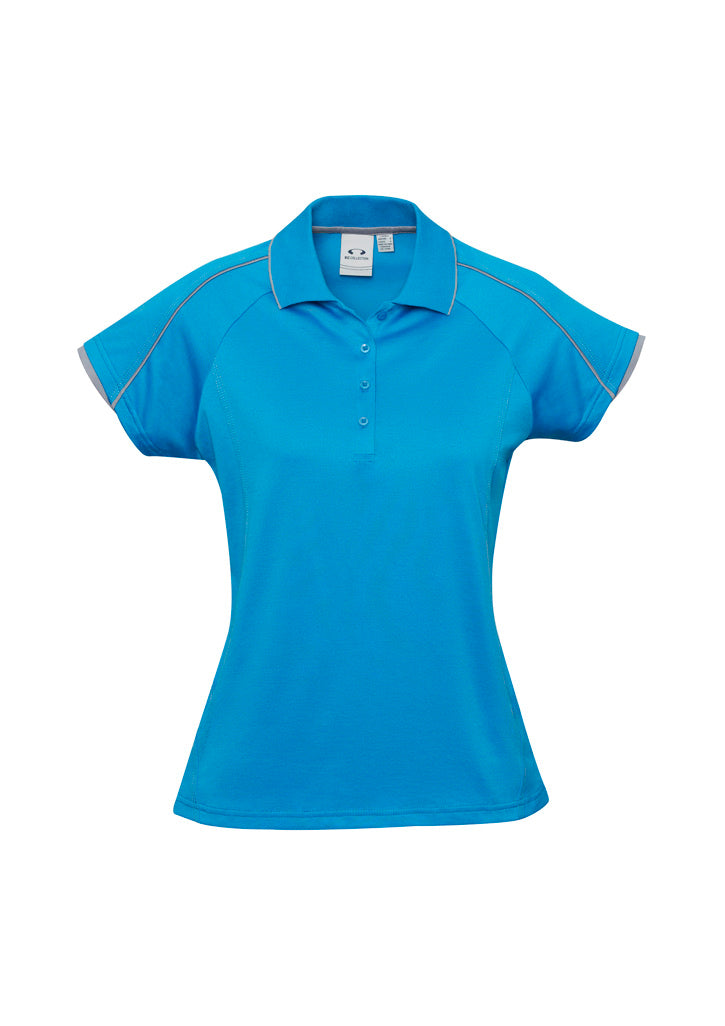 Womens Blade Short Sleeve Polo - Cyan/Silver Grey ||SRC=https://cdn.fashionbizapps.nz/honeybee/images/P303LS_bProduct_Cyan_SilverGrey_01_l7I7RZj.jpg