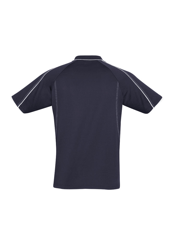 Mens Blade Short Sleeve Polo - Navy/White ||SRC=https://cdn.fashionbizapps.nz/honeybee/products/management/data/images/product/725x1026/P303MS_Navy_White_back.jpg