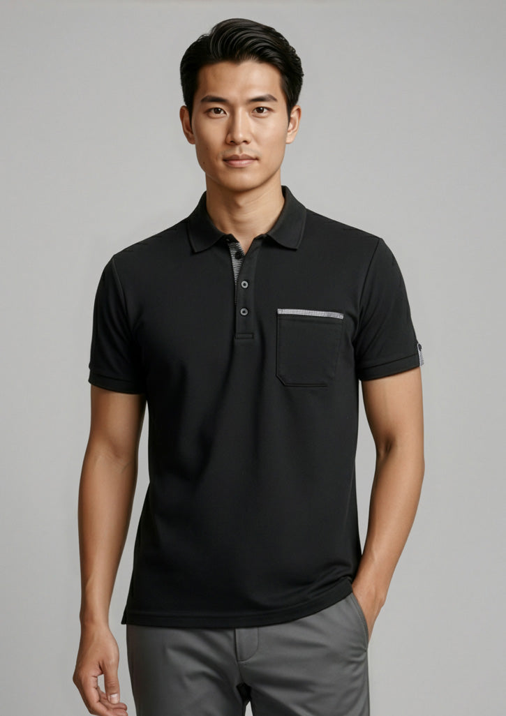 Mens Edge Short Sleeve Polo ||SRC=https://cdn.fashionbizapps.nz/honeybee/images/P305MS_Talent_Black_Check_01_hEz4Riu.jpg