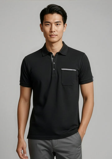 Mens Edge Short Sleeve Polo ||SRC=https://cdn.fashionbizapps.nz/honeybee/images/P305MS_Talent_Black_Check_01_hEz4Riu.jpg
