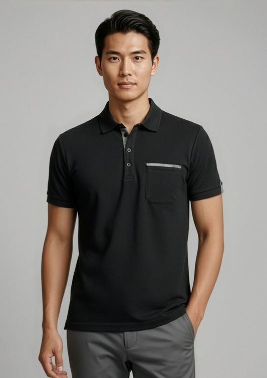 Mens Edge Short Sleeve Polo ||SRC=https://cdn.fashionbizapps.nz/honeybee/images/P305MS_Talent_Black_Check_01_hEz4Riu.jpg