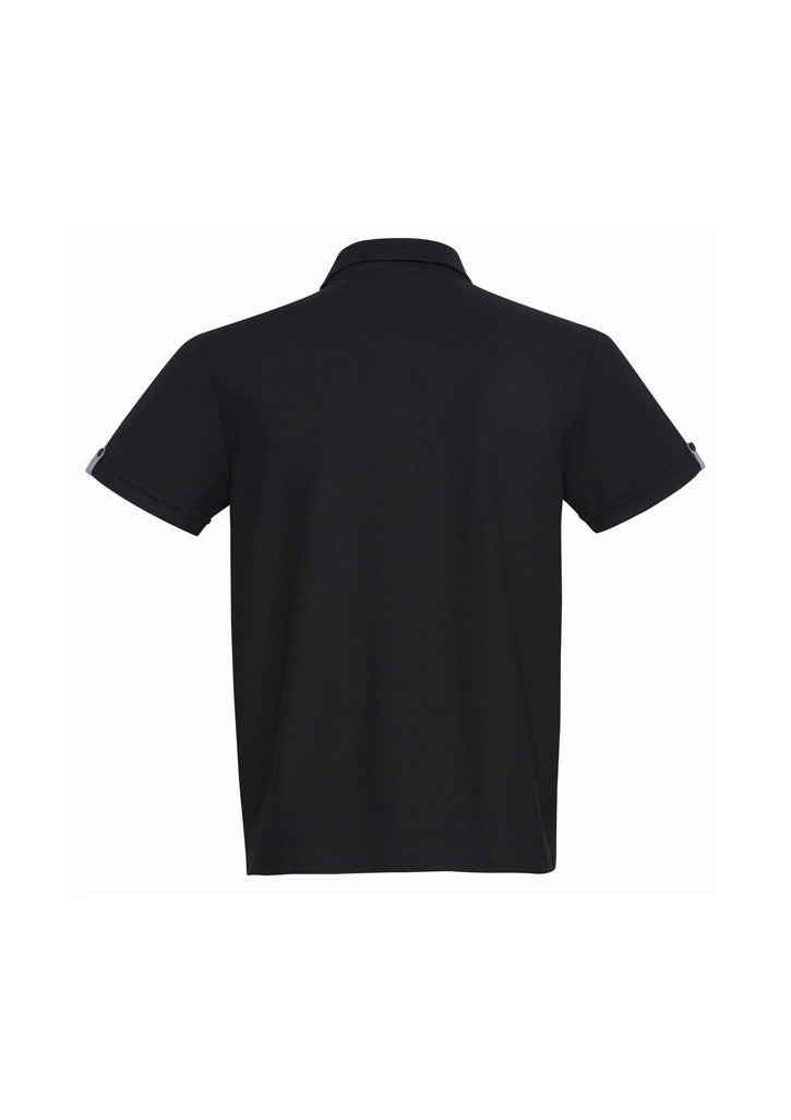 Mens Edge Short Sleeve Polo - Black/Check ||SRC=https://cdn.fashionbizapps.nz/honeybee/images/P305MS_bProduct_Black_Check_02_1T21SFN.jpg