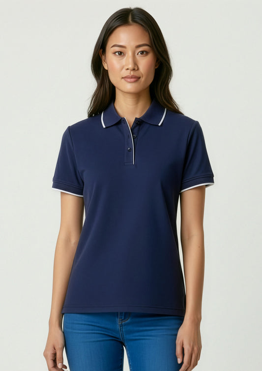 Womens Elite Short Sleeve Polo ||SRC=https://cdn.fashionbizapps.nz/honeybee/images/P3225_Talent_Navy_White_01.jpg