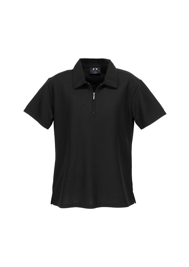 Womens Micro Waffle Short Sleeve Polo - Black ||SRC=https://cdn.fashionbizapps.nz/honeybee/images/P3325_bProduct_Black_01_3iaKpbi.jpg