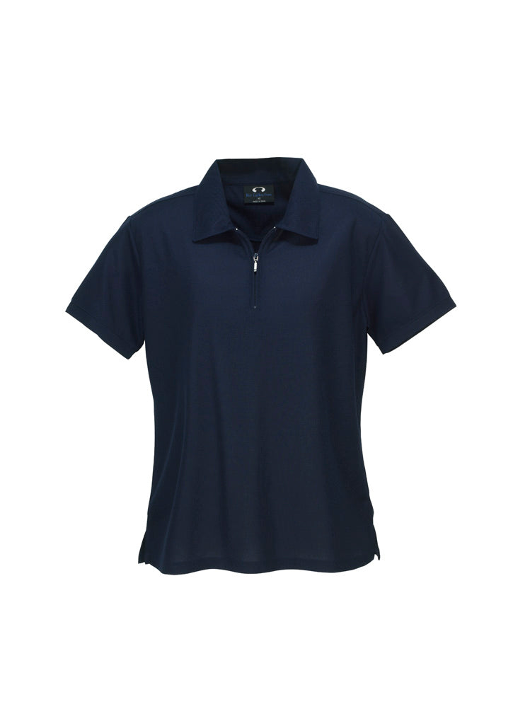 Womens Micro Waffle Short Sleeve Polo - Navy ||SRC=https://cdn.fashionbizapps.nz/honeybee/images/P3325_bProduct_Navy_01_lvGshEn.jpg