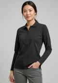 Womens Crew Long Sleeve Polo ||SRC=https://cdn.fashionbizapps.nz/honeybee/images/P400LL_Talent_Black_01.jpg