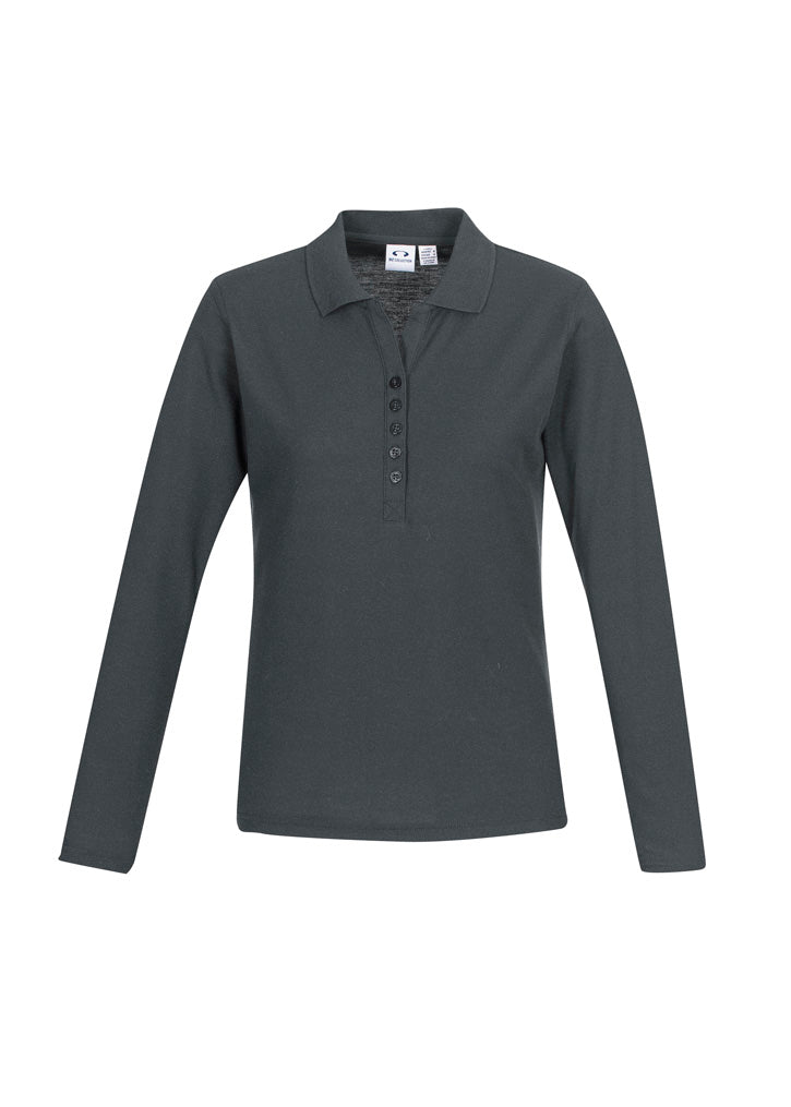 Womens Crew Long Sleeve Polo - Charcoal ||SRC=https://cdn.fashionbizapps.nz/honeybee/images/P400LL_bProduct_Charcoal_01_Z4MMoPJ.jpg