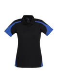 Womens Talon Short Sleeve Polo - Black/Royal ||SRC=https://cdn.fashionbizapps.nz/honeybee/images/P401LS_bProduct_Black_Royal_01_L7Ooopt.jpg