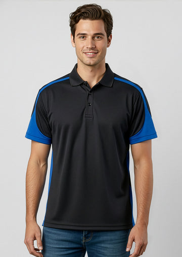 Mens Talon Short Sleeve Polo ||SRC=https://cdn.fashionbizapps.nz/honeybee/images/P401MS_Talent_Black_Royal_01.jpg