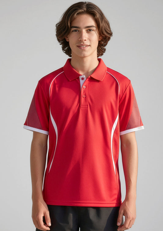 Kids Razor Short Sleeve Polo ||SRC=https://cdn.fashionbizapps.nz/honeybee/images/P405KS_Talent_Red_White_01_TjjLqAy.jpg