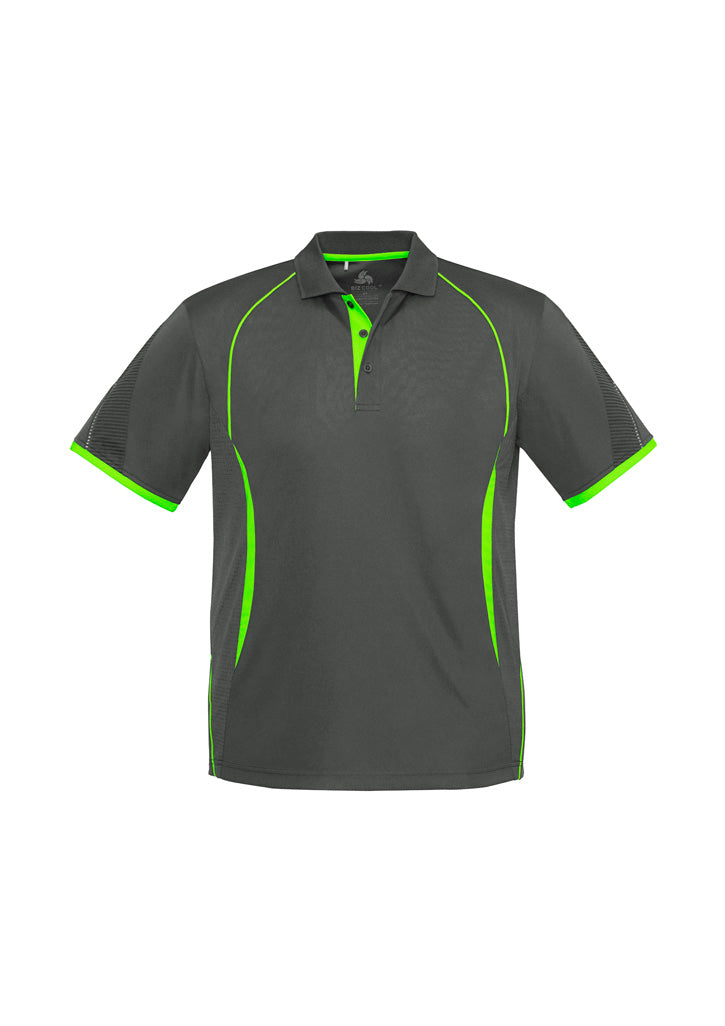 Kids Razor Short Sleeve Polo - Grey/Fluoro Lime ||SRC=https://cdn.fashionbizapps.nz/honeybee/images/P405KS_bProduct_Grey_FluoroLime_01_X8LPox1.jpg