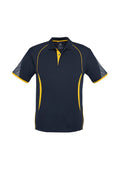 Kids Razor Short Sleeve Polo - Navy/Gold ||SRC=https://cdn.fashionbizapps.nz/honeybee/images/P405KS_bProduct_Navy_Gold_01_gc6gQAU.jpg