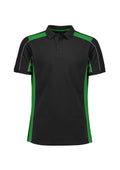 Unisex Grid Short Sleeve Polo - Black/Green ||SRC=https://cdn.fashionbizapps.nz/honeybee/images/P413US_Product_Black_Green_01.jpg