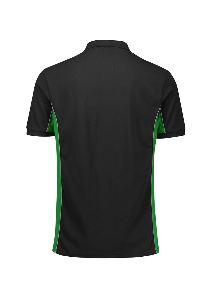 Unisex Grid Short Sleeve Polo - Black/Green ||SRC=https://cdn.fashionbizapps.nz/honeybee/images/P413US_Product_Black_Green_02.jpg