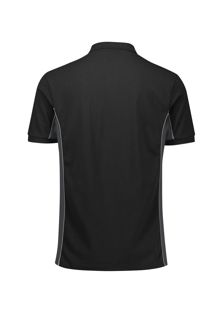 Unisex Grid Short Sleeve Polo - Black/Grey ||SRC=https://cdn.fashionbizapps.nz/honeybee/images/P413US_Product_Black_Grey_02.jpg