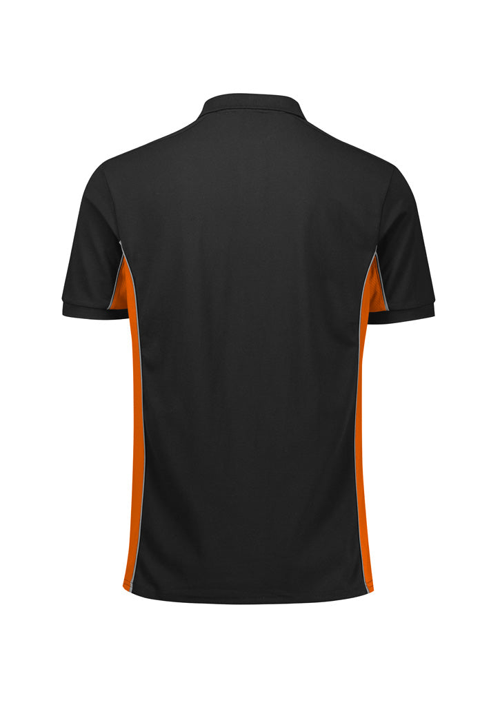 Unisex Grid Short Sleeve Polo - Black/Orange ||SRC=https://cdn.fashionbizapps.nz/honeybee/images/P413US_Product_Black_Orange_02.jpg