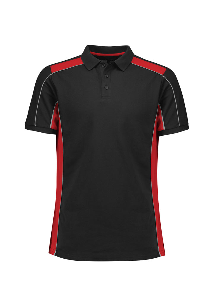 Unisex Grid Short Sleeve Polo - Black/Red ||SRC=https://cdn.fashionbizapps.nz/honeybee/images/P413US_Product_Black_Red_01.jpg