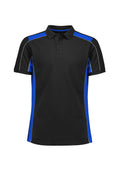 Unisex Grid Short Sleeve Polo - Black/Royal ||SRC=https://cdn.fashionbizapps.nz/honeybee/images/P413US_Product_Black_Royal_01.jpg