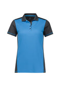 Womens Dart Short Sleeve Polo - Grey/Cyan ||SRC=https://cdn.fashionbizapps.nz/honeybee/images/P419LS_Product_Grey_Cyan_01.jpg
