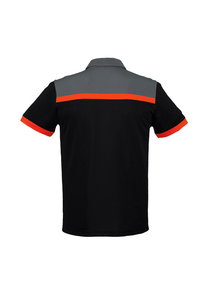 Mens Charger Short Sleeve Polo - Black/Fluoro Orange/Grey ||SRC=https://cdn.fashionbizapps.nz/honeybee/images/P500MS_bProduct_Black_FluoroOrange_Grey_02_tlCqdS4.jpg