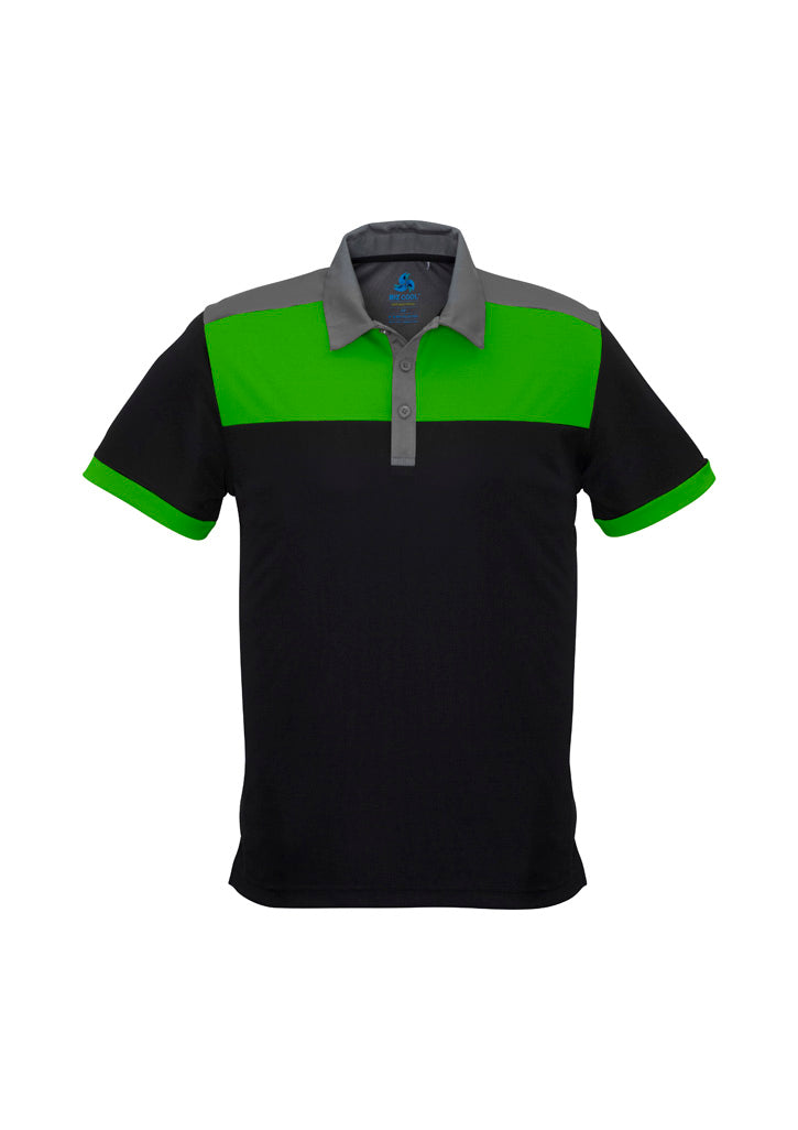Mens Charger Short Sleeve Polo - Black/Green/Grey ||SRC=https://cdn.fashionbizapps.nz/honeybee/images/P500MS_bProduct_Black_Green_Grey_01_eyNCKoA.jpg