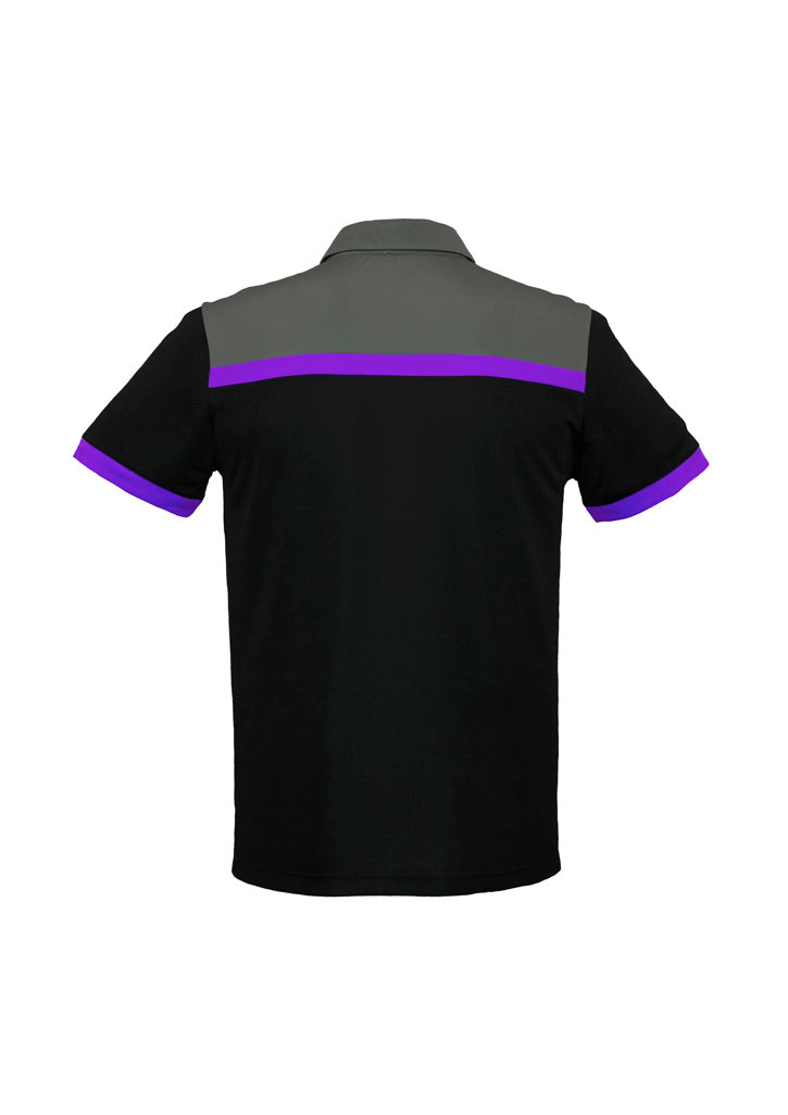 Mens Charger Short Sleeve Polo - Black/Purple/Grey ||SRC=https://cdn.fashionbizapps.nz/honeybee/images/P500MS_bProduct_Black_Purple_Grey_02_Ry8sLhg.jpg