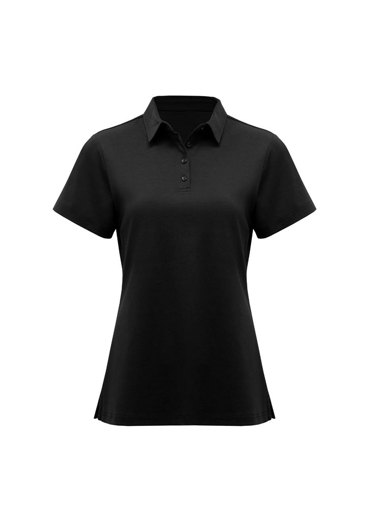 Womens Lotus Short Sleeve Polo - Black ||SRC=https://cdn.fashionbizapps.nz/honeybee/images/P515LS_Product_Black_01.jpg