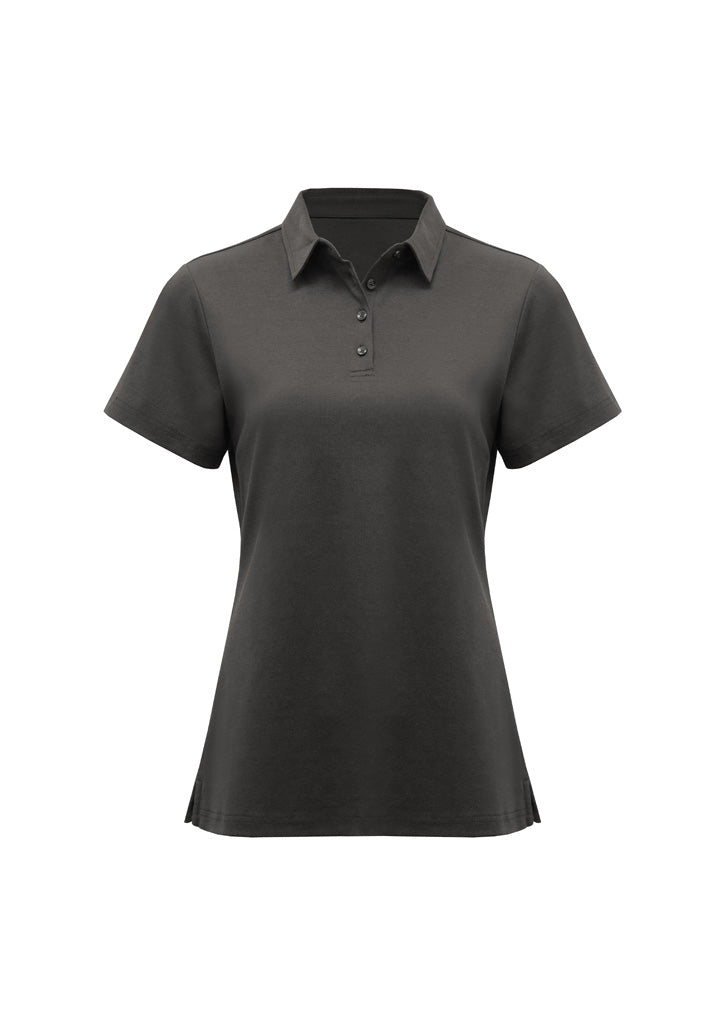 Womens Lotus Short Sleeve Polo - Charcoal ||SRC=https://cdn.fashionbizapps.nz/honeybee/images/P515LS_Product_Charcoal_01_0KKaBCh.jpg