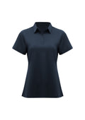 Womens Lotus Short Sleeve Polo - Navy ||SRC=https://cdn.fashionbizapps.nz/honeybee/images/P515LS_Product_Navy_01.jpg