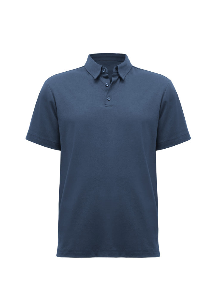 Mens Lotus Short Sleeve Polo - Mineral Blue ||SRC=https://cdn.fashionbizapps.nz/honeybee/images/P515MS_Product_MineralBlue_01.jpg
