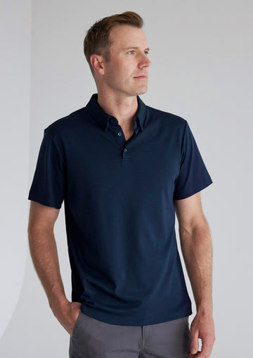 Mens Lotus Short Sleeve Polo ||SRC=https://cdn.fashionbizapps.nz/honeybee/images/P515MS_Talent_Navy_02_5Y24z6Y.jpg