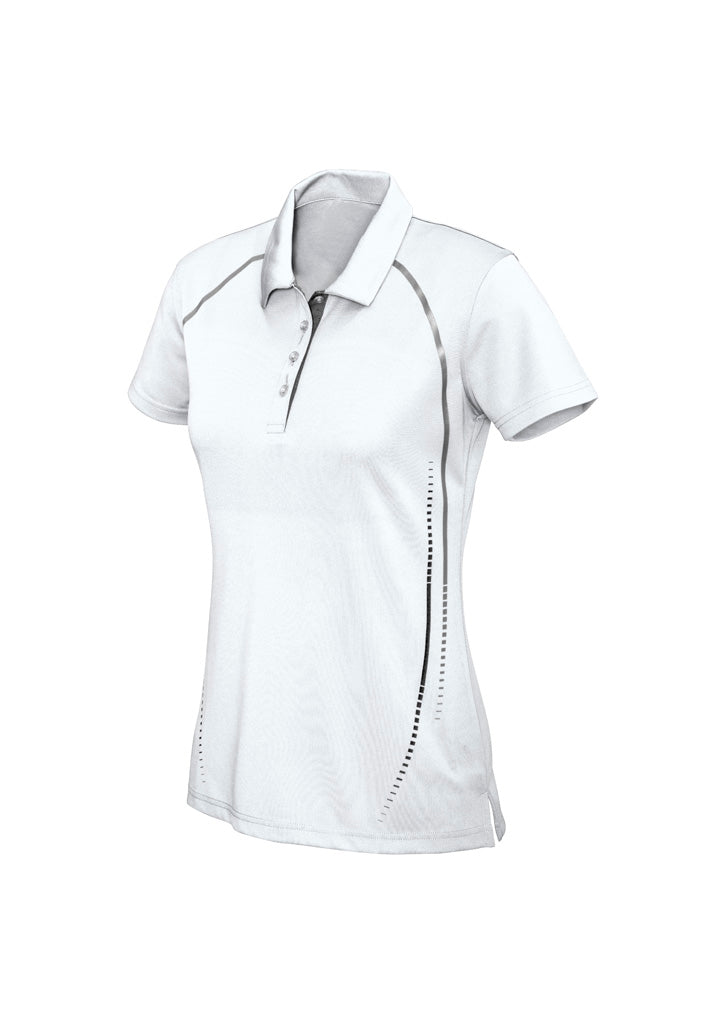 Womens Cyber Short Sleeve Polo - White/Silver ||SRC=https://cdn.fashionbizapps.nz/honeybee/images/P604LS_bProduct_White_Silver_01_MGkHklt.jpg