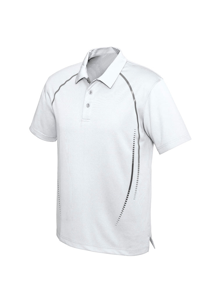 Mens Cyber Short Sleeve Polo - White/Silver ||SRC=https://cdn.fashionbizapps.nz/honeybee/images/P604MS_bProduct_White_Silver_01_FWwQdVD.jpg