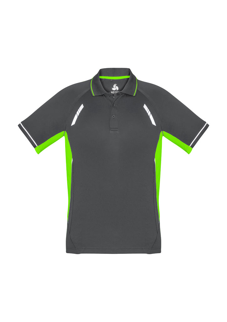 Kids Renegade Short Sleeve Polo - Grey/Fluoro Lime/Silver ||SRC=https://cdn.fashionbizapps.nz/honeybee/images/P700KS_bProduct_Grey_FluoroLime_Silver_01_tmTFgxv.jpg